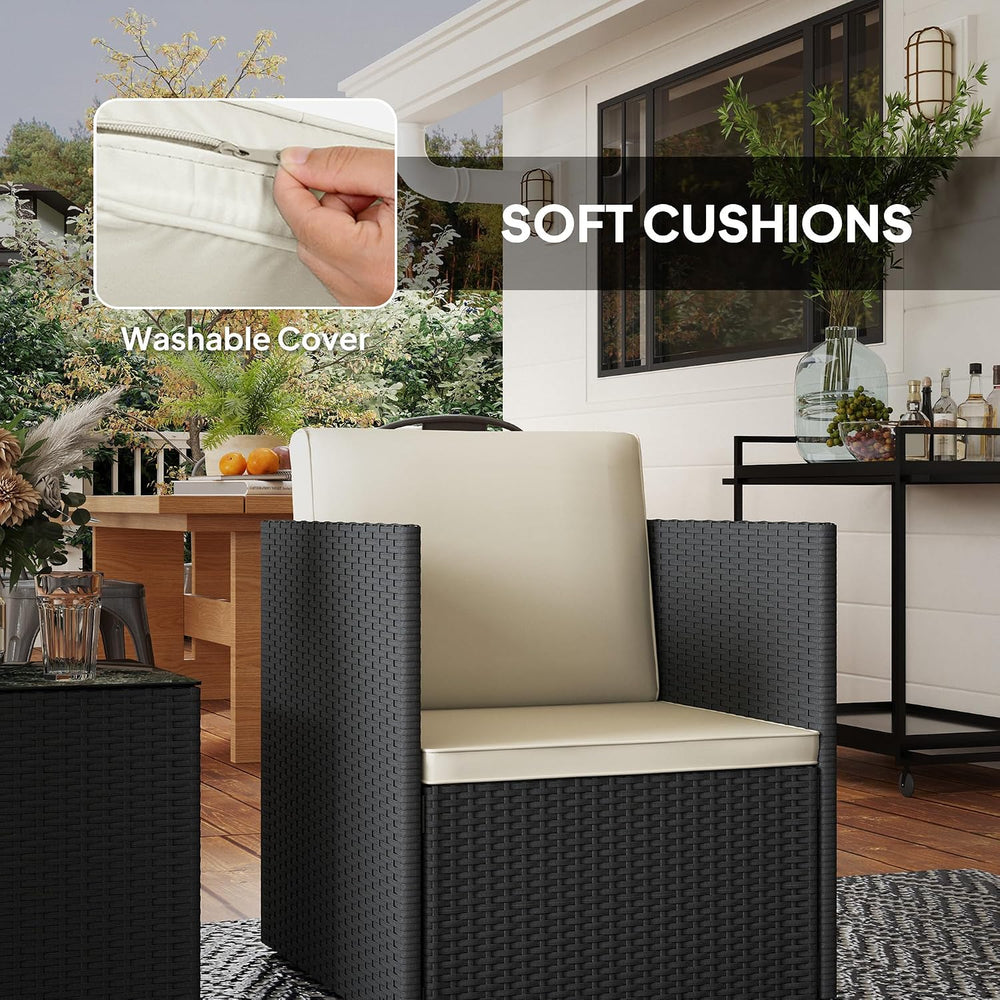 Outsunny 3 Piece Patio Furniture Set, Outdoor Wicker Bistro Set, Black