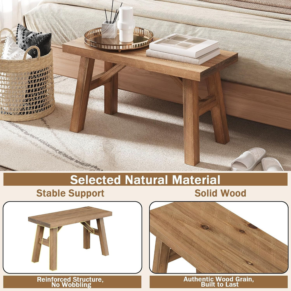 Wnutrees Sawmill Solid Wood Bench, 30" Farmhouse Entryway Bench, Natural