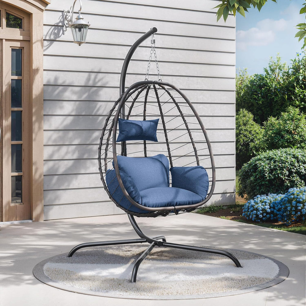 Outdoor Hanging Egg Chair with Stand,Patio Wicker Swing Egg Chair Hammock Cha...