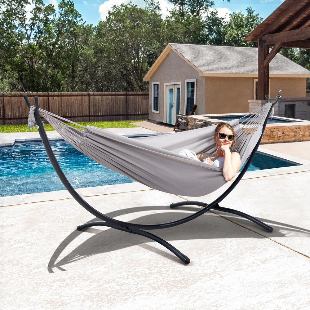 Stand Alone Hammocks for Outside, 2 Person Self Standing Hammock, Light Gray