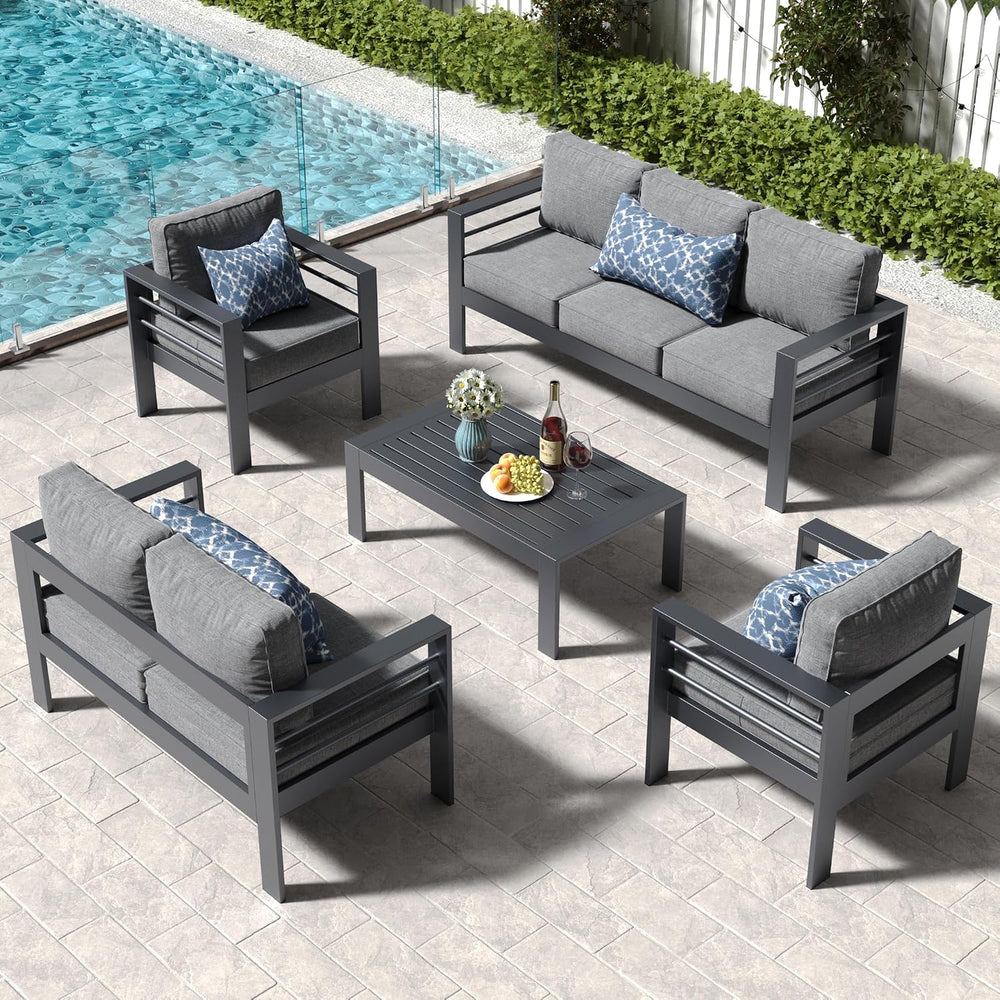 Aluminum Patio Loveseat Sofa, All-Weather Metal Modern 2 Seater Outdoor Sofa ...