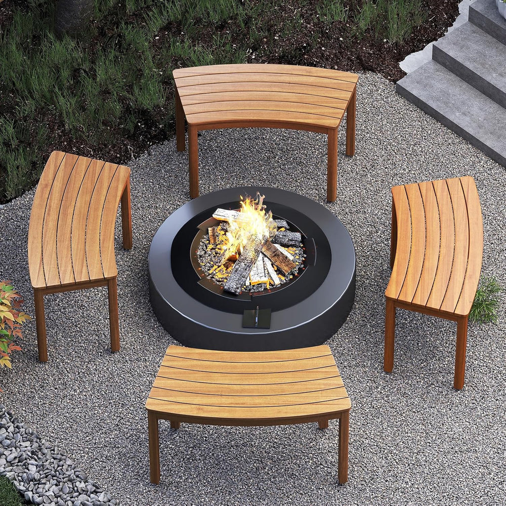 Tangkula Acacia Wood Outdoor Curved Bench Set of 2, Patio Garden Backless Fir...