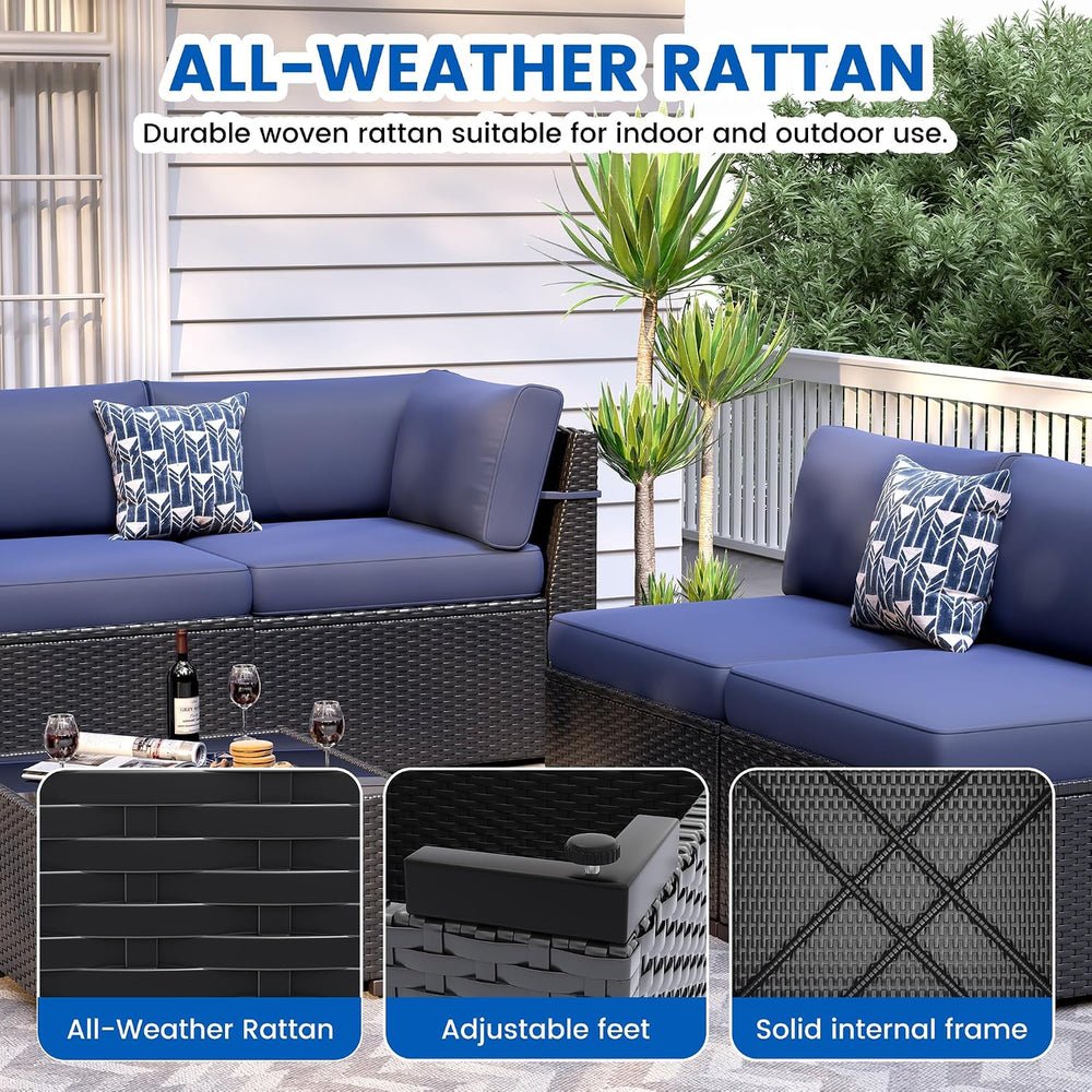 8 Piece Patio Furniture Set with 44” Fire Pit Table with Thickened Cushions