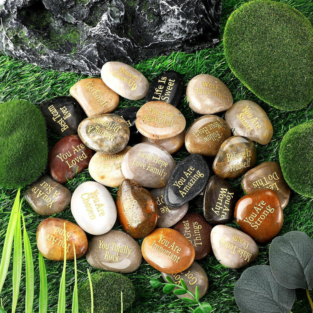 30 Pcs Inspirational Stones Encouragement Words Engraved Rocks | Bulk Garden ...