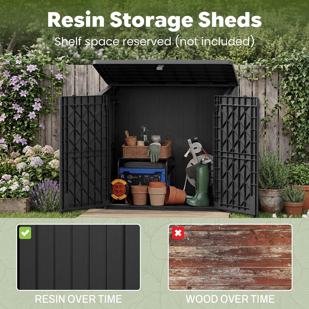 LHBcraft 36 Cu Ft Outdoor Storage Cabinet, Horizontal Resin Storage Shed Box ...