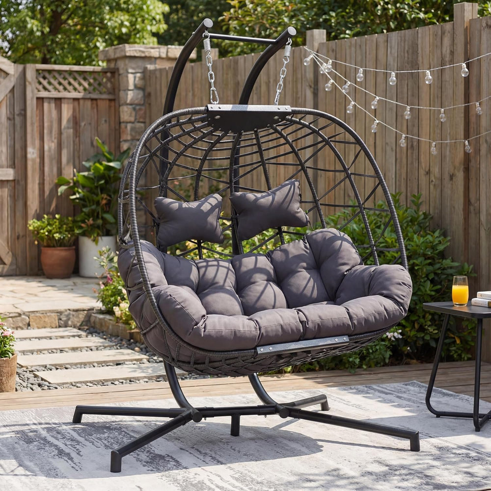Double Egg Swing Chair with Stand, Oversized 2-Person Indoor Outdoor Hanging ...
