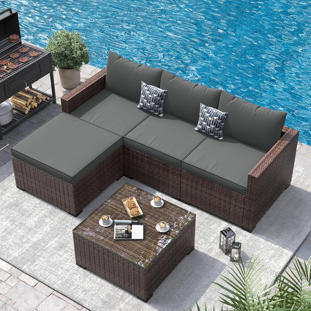 UDPATIO Patio Furniture Set 5-Piece Outdoor Sectional Sofa, Grey
