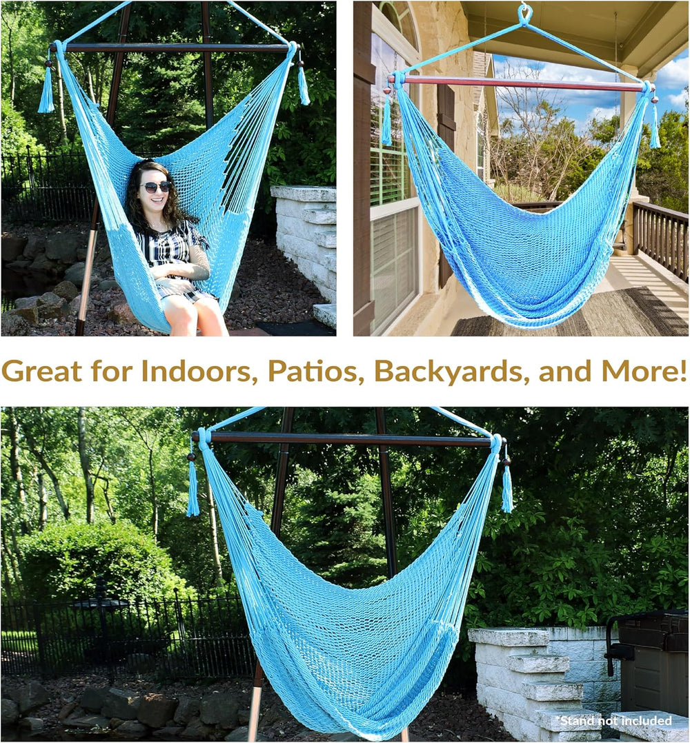 Sunnydaze Hanging Hammock Chair Swing for Patio, Caribbean, Sky Blue