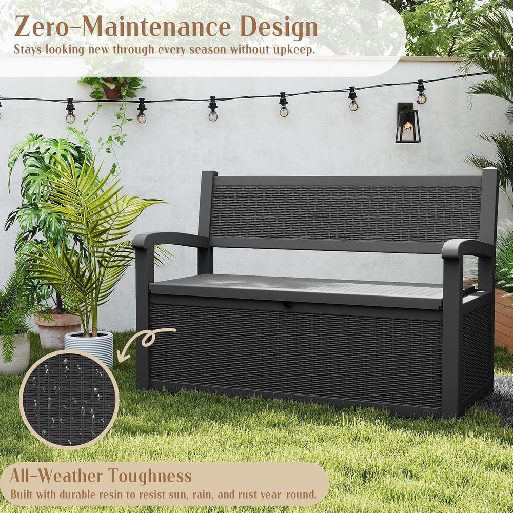 ROJIK 80 Gallon Storage Bench Deck Box Outdoor with Armrests, Resin Storage F...
