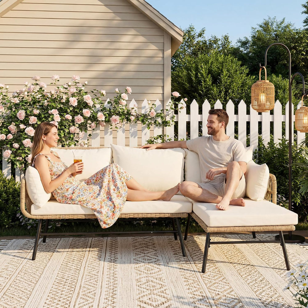 NICESOUL Boho L-Shaped Outdoor Patio Furniture Set with Comfy 3" Thicken...