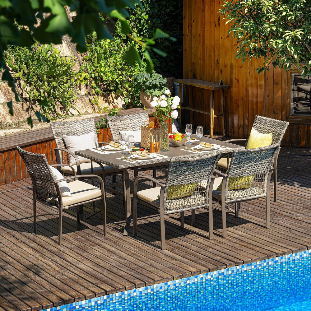 Pamapic 8504 Patio Dining 7 Piece, Outdoor Wicker Furniture Set for Backyard ...
