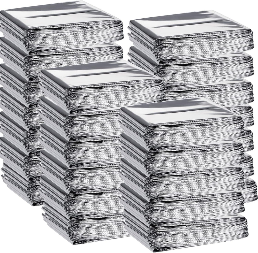Macarrie 100 Pack Emergency Thermal Blankets Foil Space, Silver