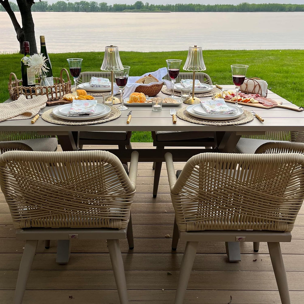 PURPLE LEAF Outdoor Dining Set 9 Pieces Aluminum PE Rattan Champagne