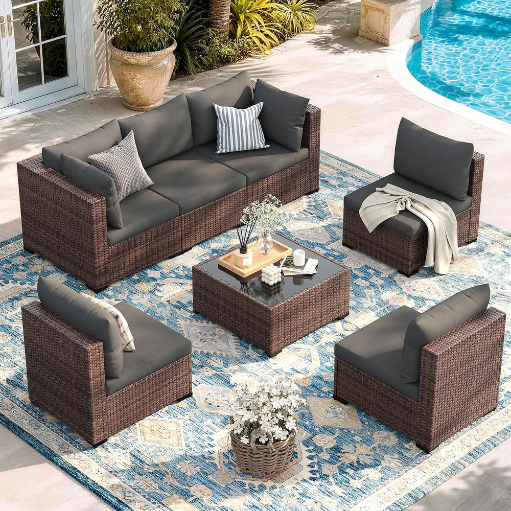 UDPATIO Patio Furniture Set, 7-Piece Wicker Patio Set, Modular Sectional