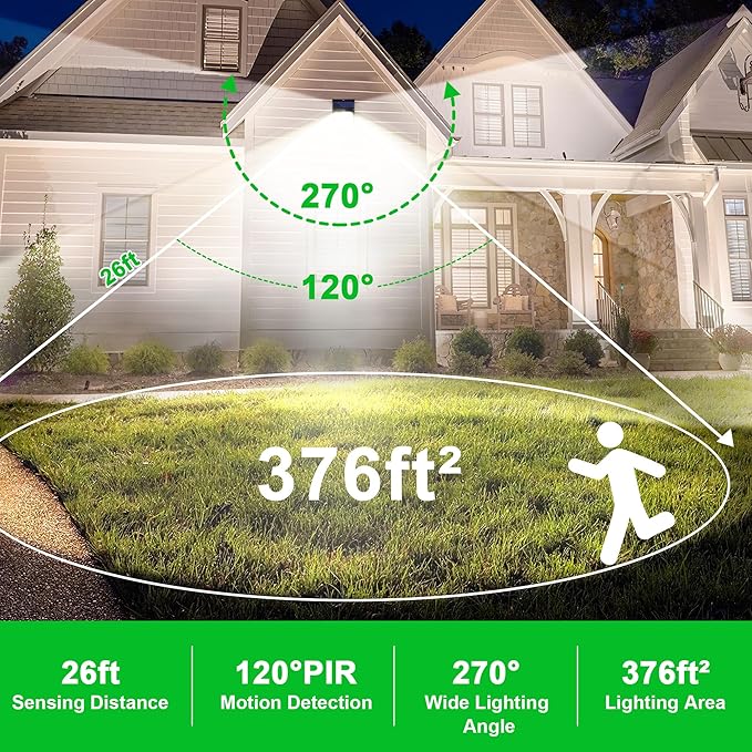 Solar Lights Outdoor, 72 LED Motion Sensor Wall Light, IP65 Waterproof and 3 ...