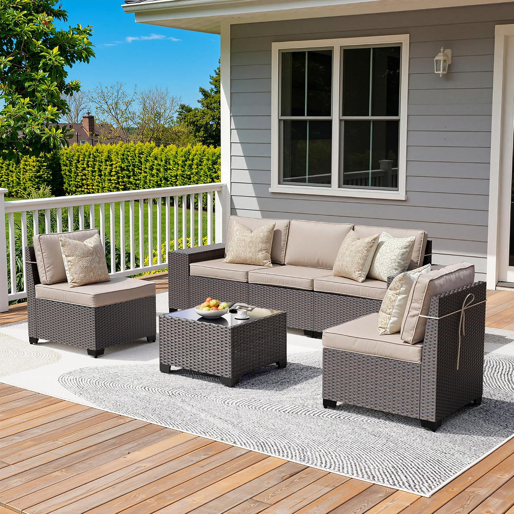 Kullavik 6PCS Outdoor Patio Furniture Set PE Wicker Rattan Sectional Sofa