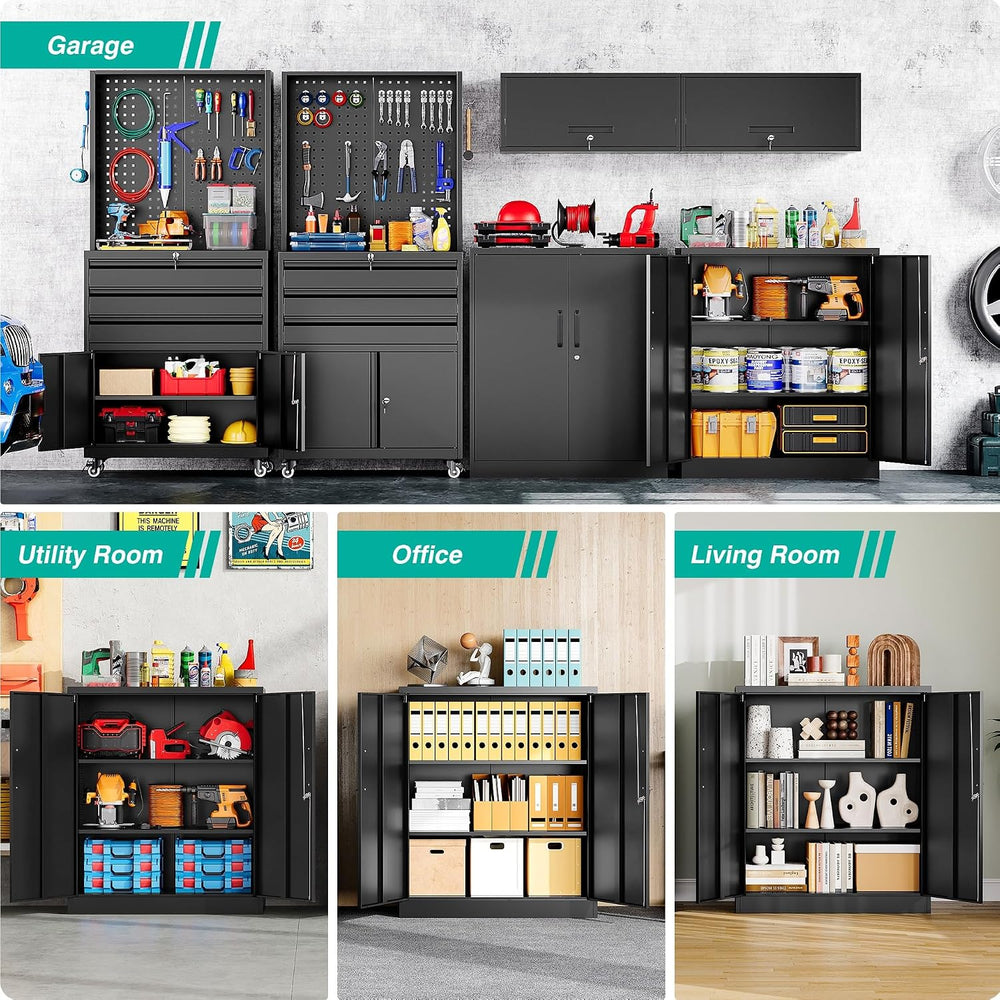 SISESOL 36 inch Metal Storage Cabinet with Doors and Shelves,Small Black Lock...