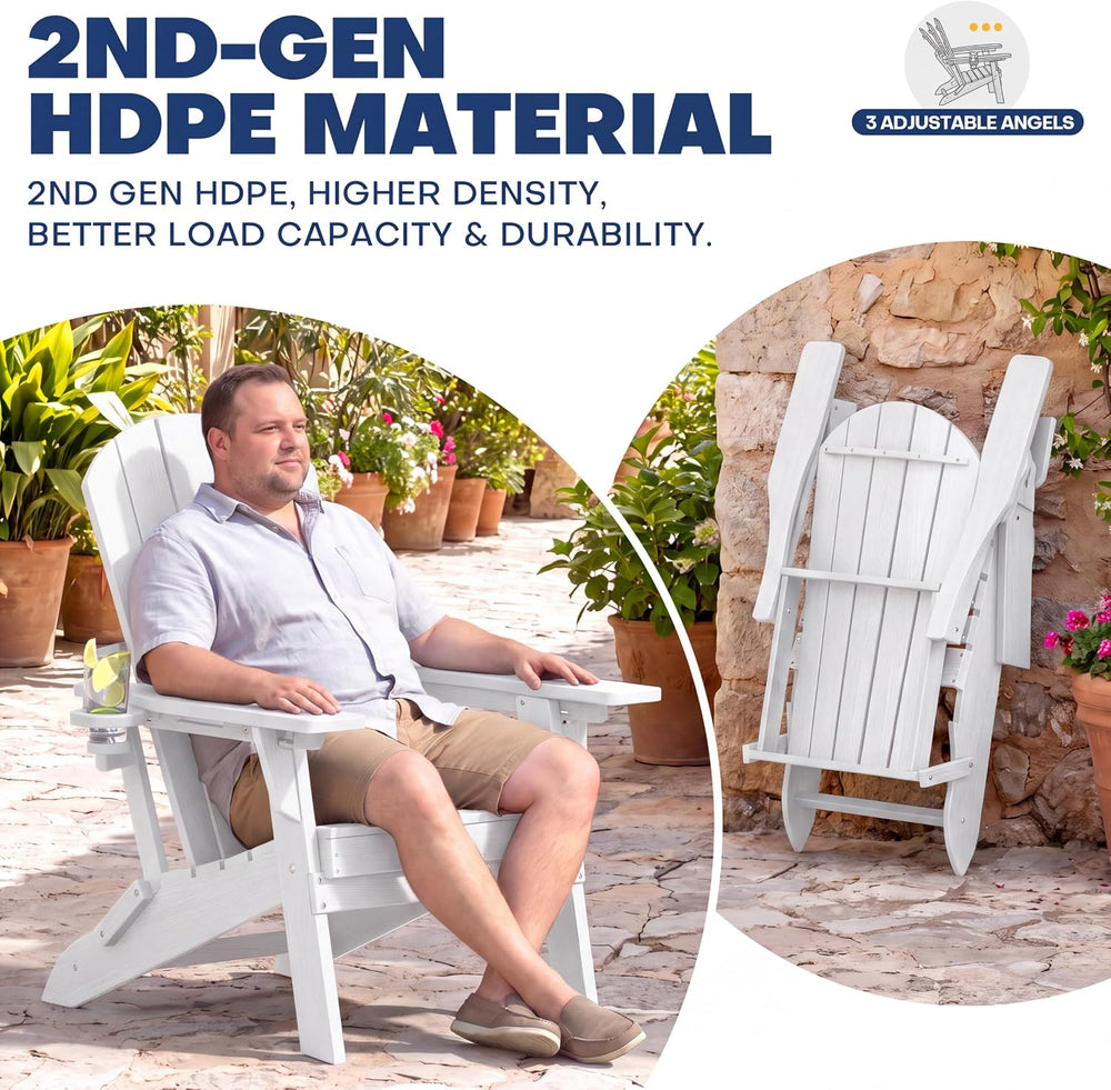 Plawdlik Folding Adjustable Adirondack Chair, Patio Chairs, White