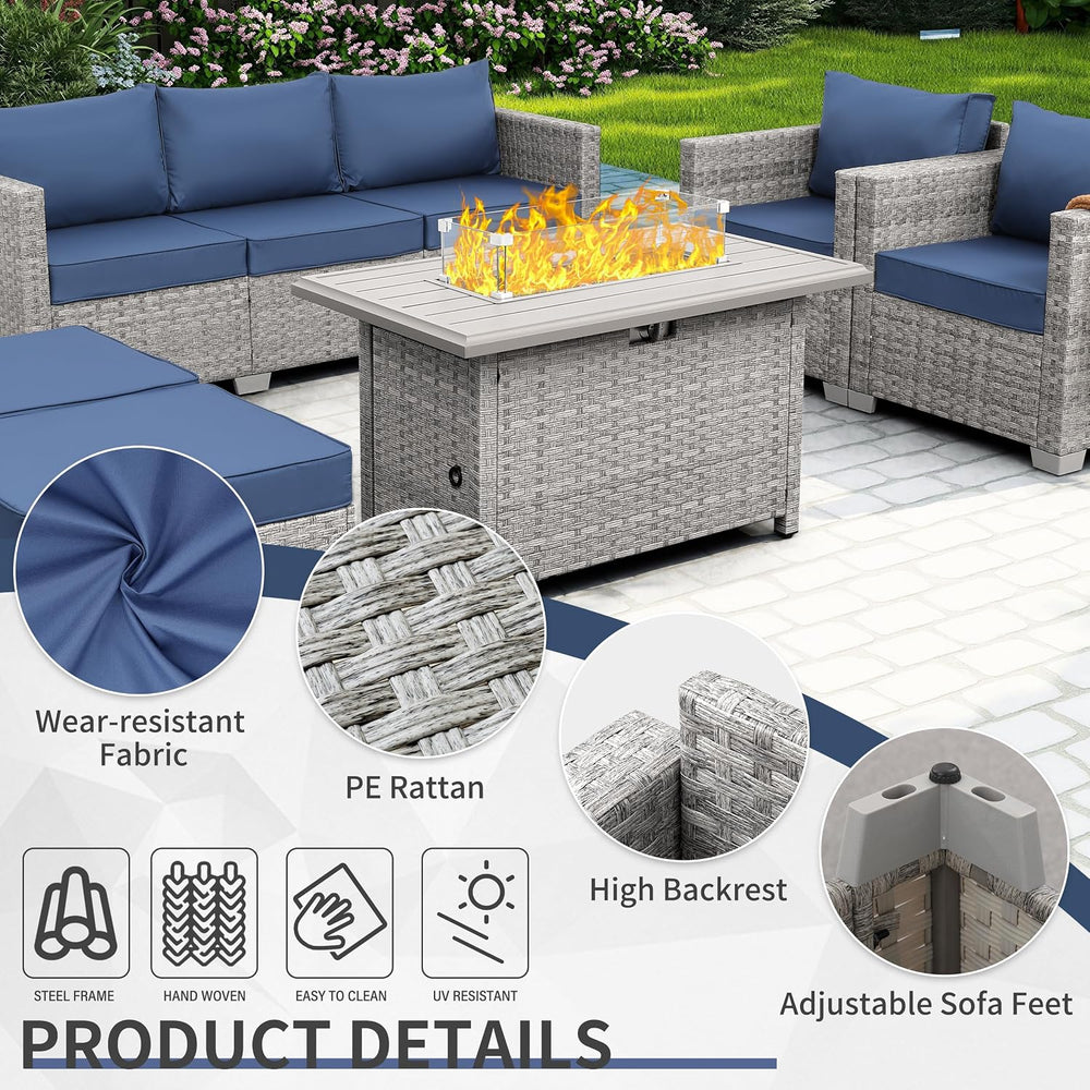 WAROOM Patio Furniture Set 6 Piece PE Rattan Outdoor Conversation Sets Grey W...