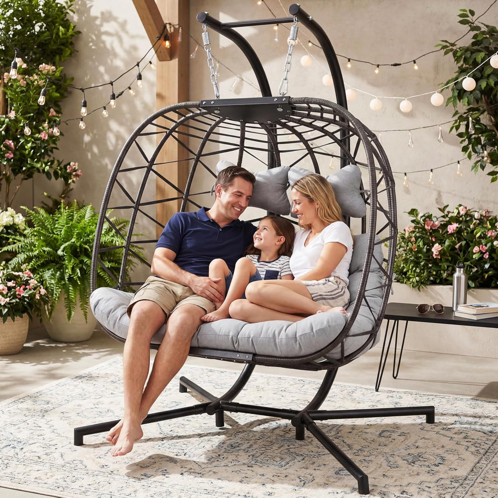 Oversized Patio Egg Chair for 2, Large & Wide Hanging Egg Chair with Stan...
