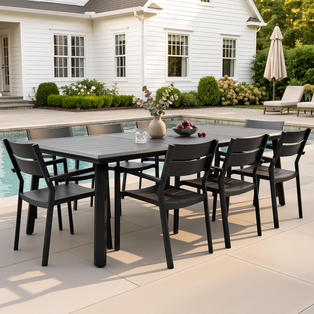 9-Piece Aluminum Outdoor Dining Set with Stackable Armchairs