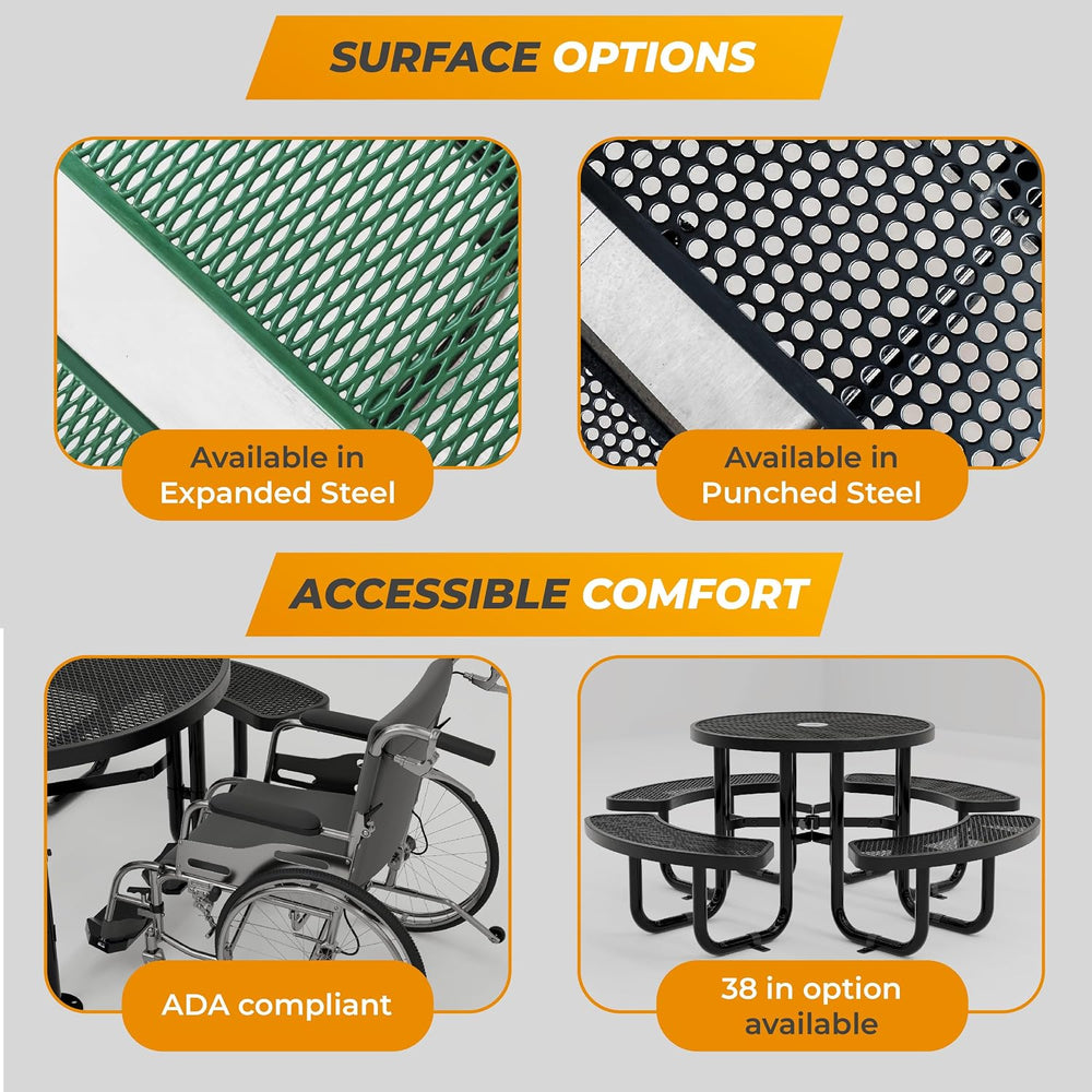 Outdoor Commercial Round Metal Picnic Table