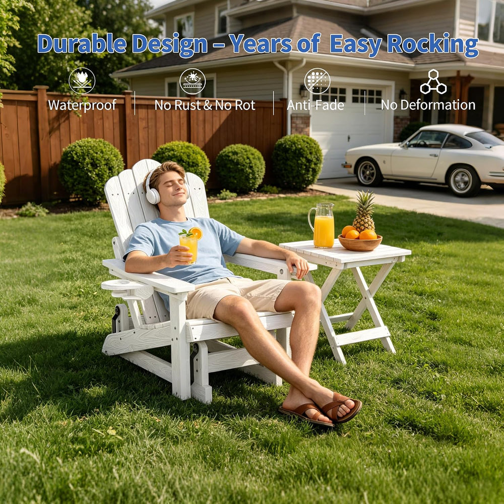 HDPE Adirondack Glider Chair,3-Position Adjustable Backrest Patio Glider