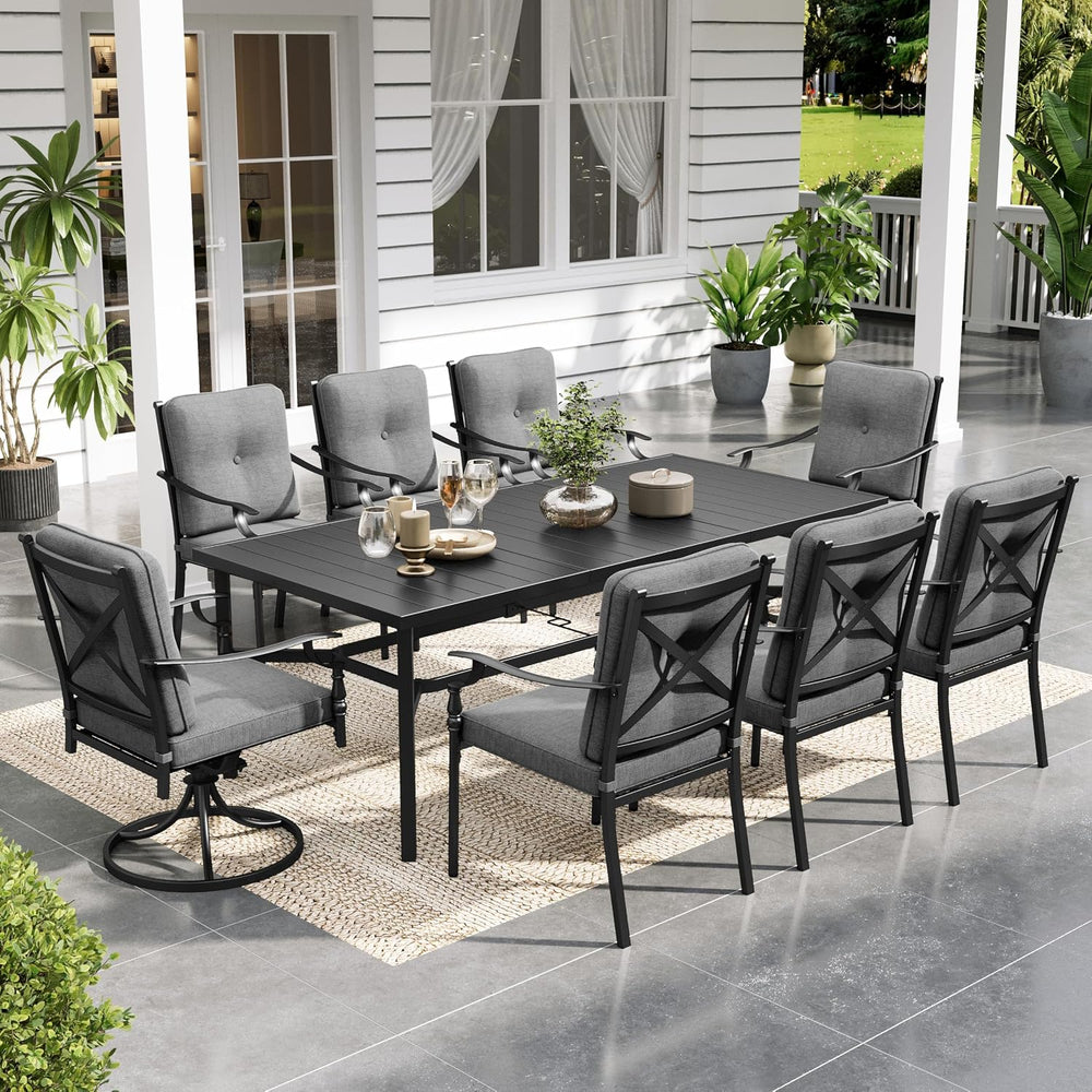 Sophia & William Outdoor Dining Set for 8, Rectangle Metal Table & Ch...