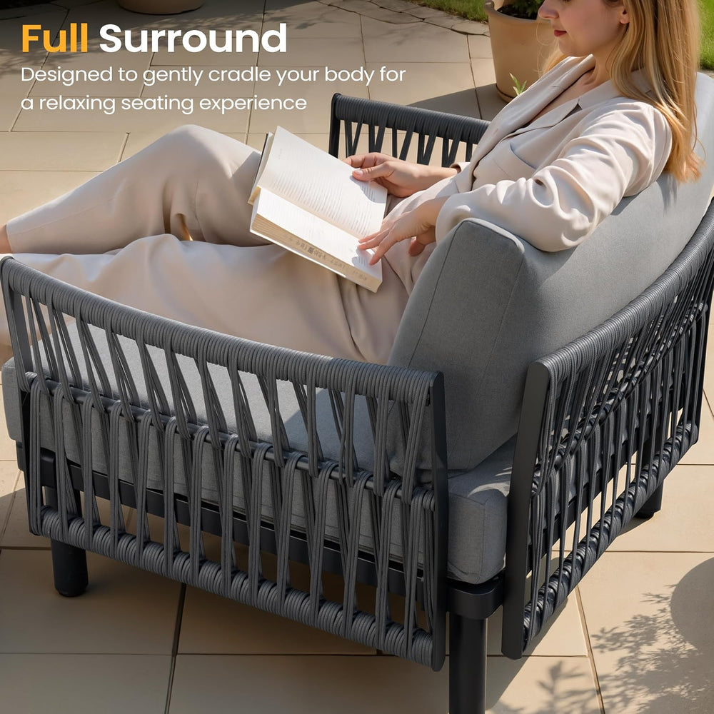 7 Piece Aluminum Outdoor Sectional Sofa, 31" Deep Seating with Coffee Table