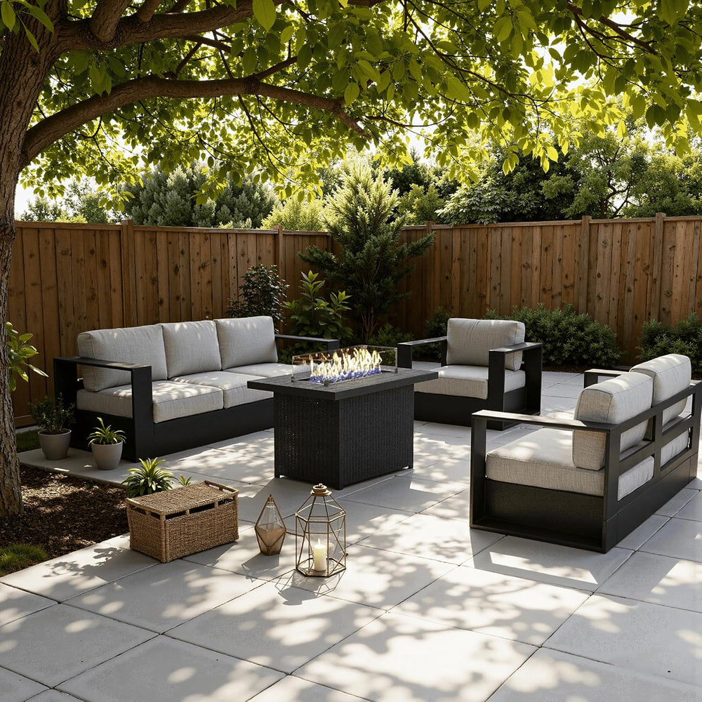 LayinSun 5 Piece Oversized Aluminum Outdoor Furniture Set with Fire Pit