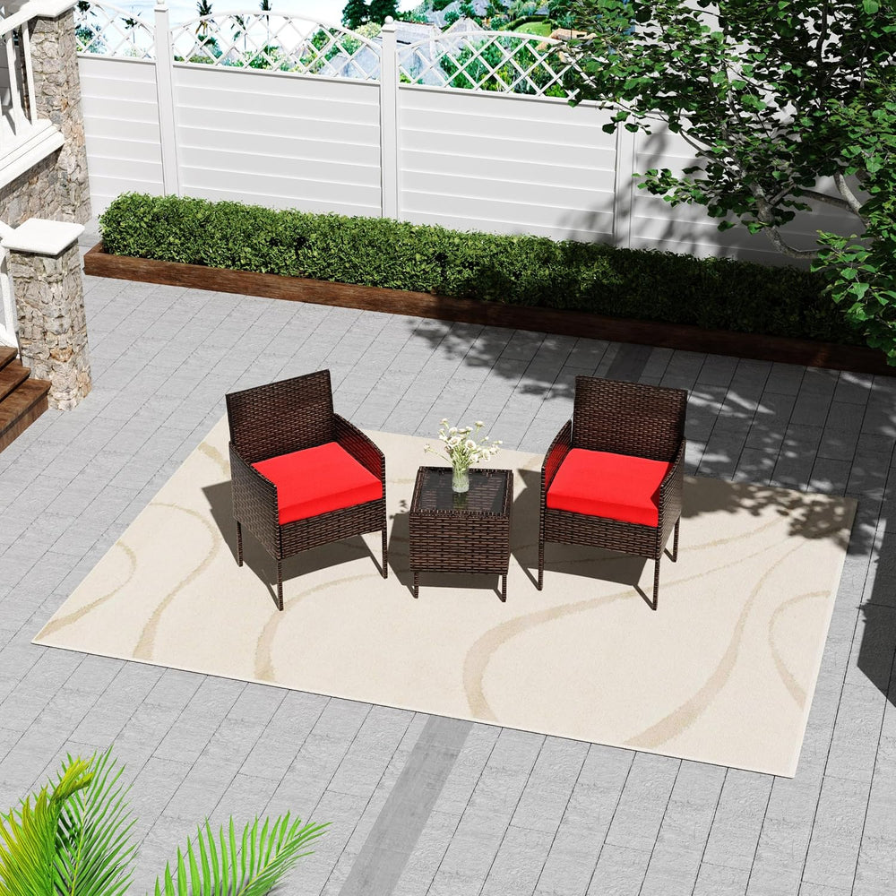 3 Pieces Patio Furniture Set, Outdoor Conversation Sets, Wicker Rattan Chairs...