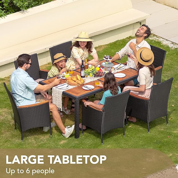 Devoko Dining 7 PCS Furniture, Patio Conversation Set with Acacia Wood Table ...