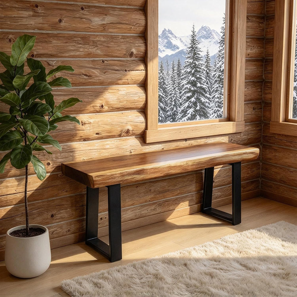 Live Edge Wood Bench 31 inch Long Natural Wooden Entryway Bench