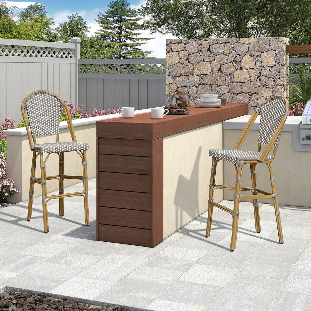 PURPLE LEAF Bar Stools French Bistro Rattan 30" Set of 2 Kitchen, Grey
