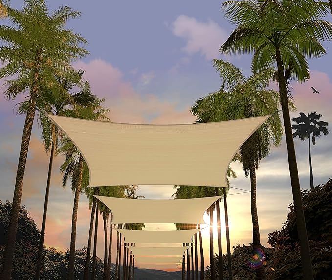 Amgo 16' x 20' Beige Rectangle Sun Shade Sail Canopy Awning UPF50+ AG...