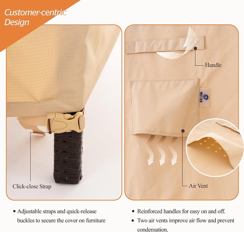 WJ-X3 Patio Furniture Cover, Large, Beige & Coffee, 108W x 84D x 31H