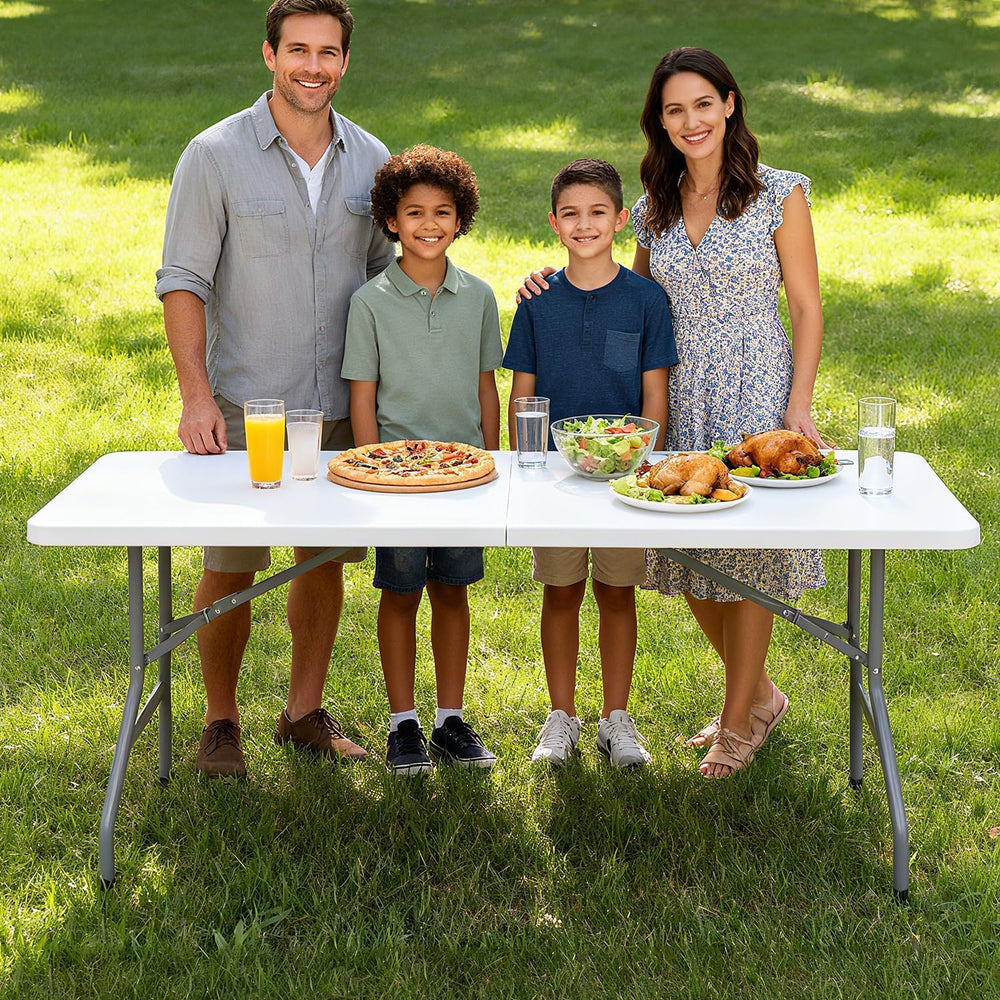 Lakhow 6FT Folding Table, Fold in Half Heavy Duty Rectangular Plastic Utility...