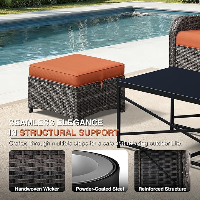 Joyside Outdoor Ottoman Set of 2, Patio Large Ottoman Foot Rest with Thickene...