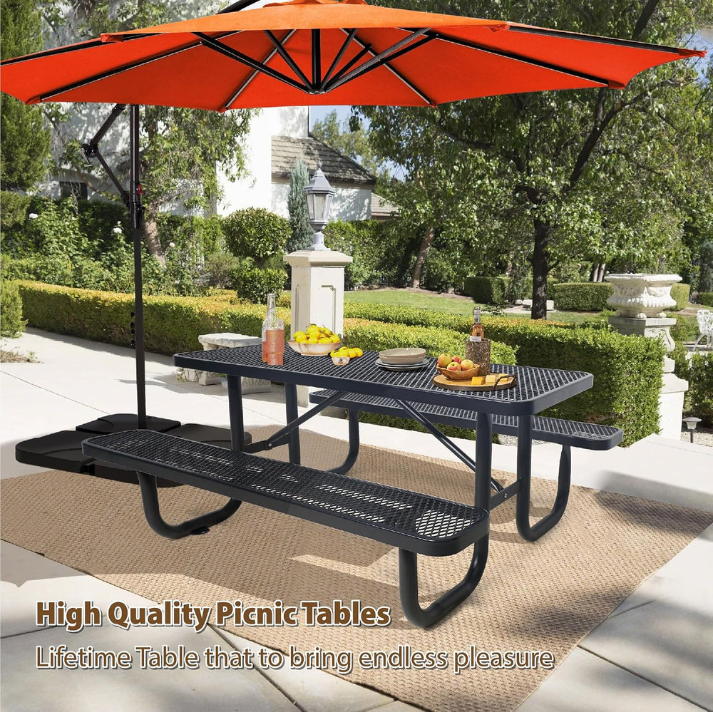 4FT Metal Picnic Tables for Outdoors, Commercial Rectangular Picnic Table and...