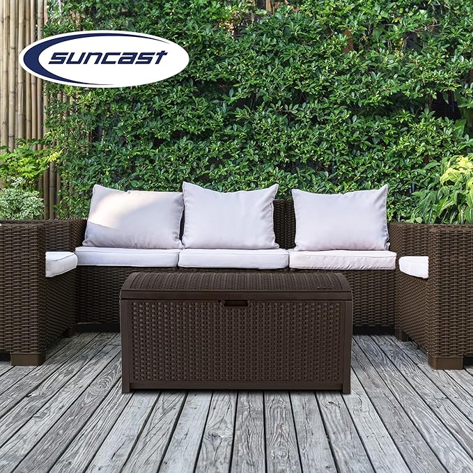 Suncast Outdoor Storage Box - 73 Gallon Mocha Brown Deck Box for Patio, Water...