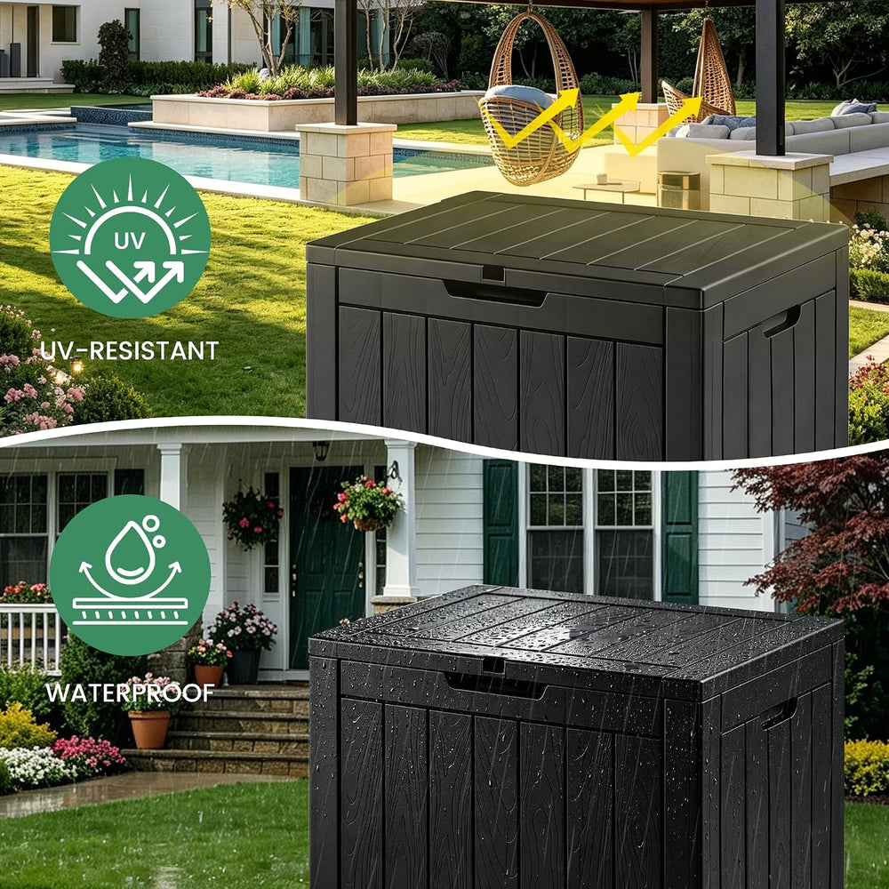 30 Gallon Outdoor Storage Box, Waterproof Resin Deck Box with Side Handles, L...