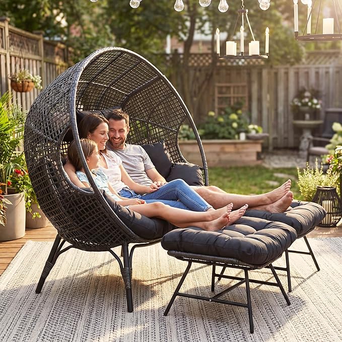 NICESOUL Luxury Double Egg Chair with Footrest & Cushions, Two Person Wic...