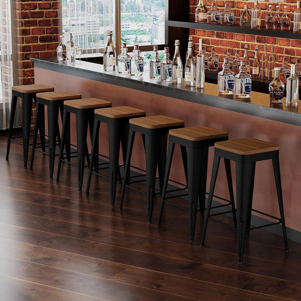 Bar Stools Set of 4 Metal Bar Stool Counter Height Bar Stools Black, Modern 2...