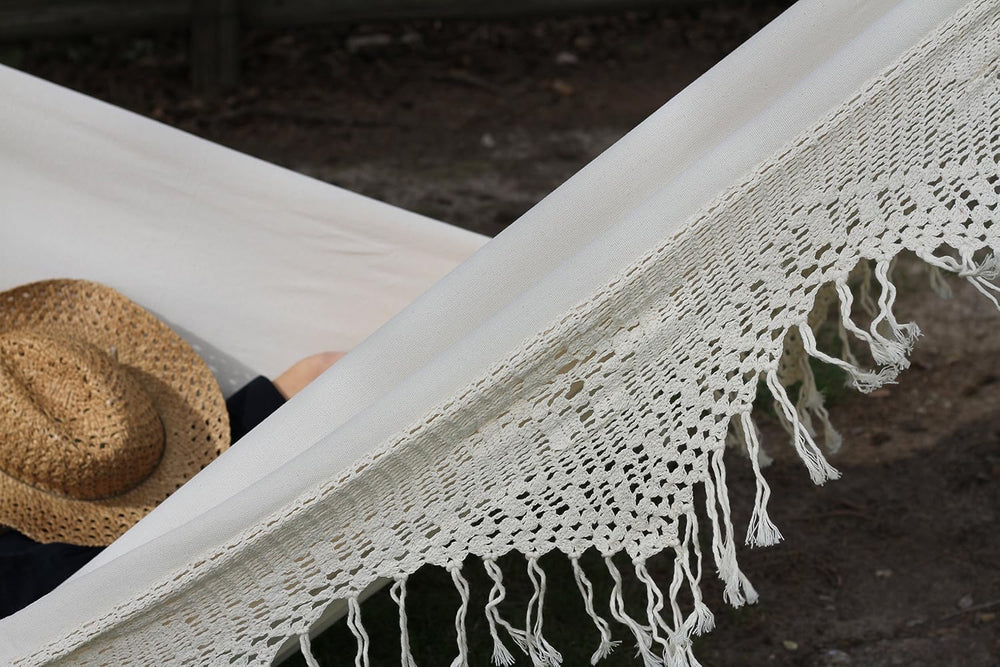 Vivere Double Deluxe Cotton Brazilian Style Hammock with Fringe - 450 lb Weig...