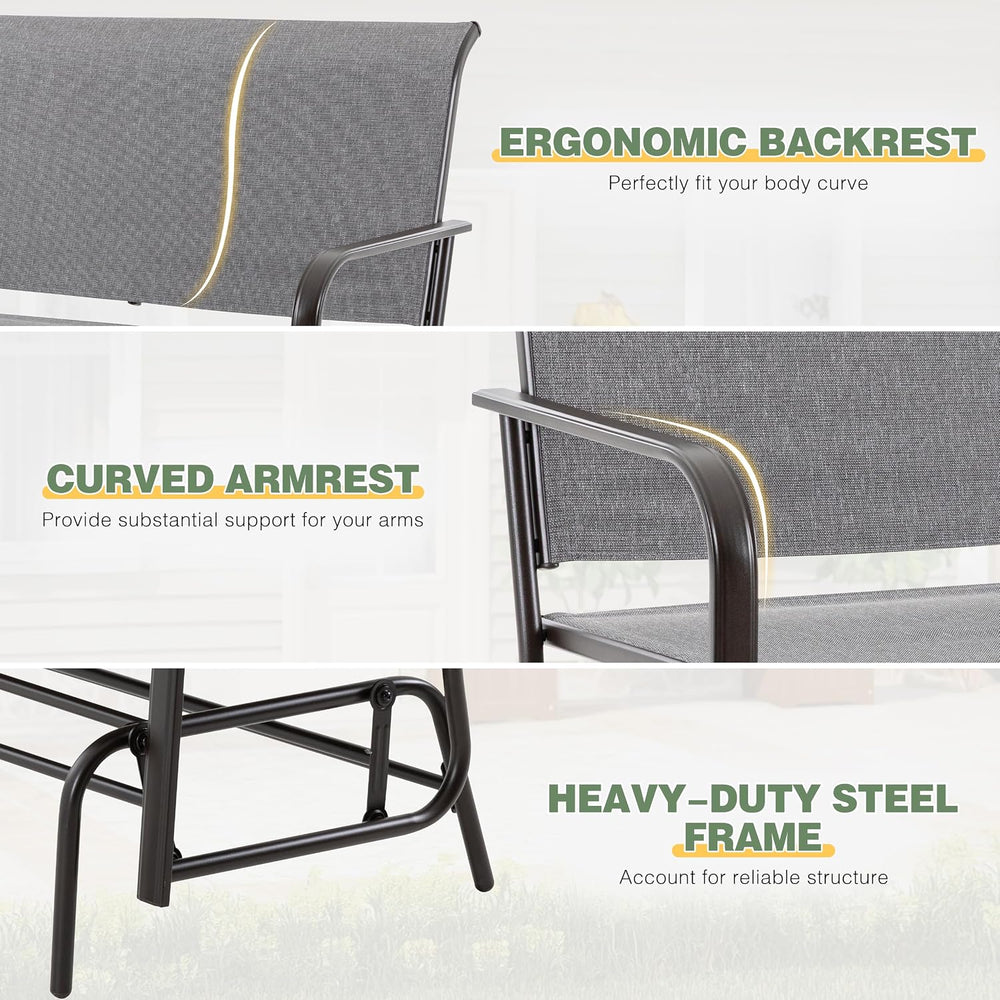 JY QAQA 2-Person Outdoor Glider Bench, Breathable Fabric Patio Double Rocking...