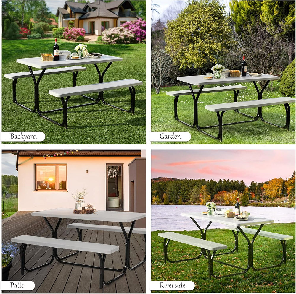 LDAILE Picnic Table Bench Set, Portable Plastic Picnic Table