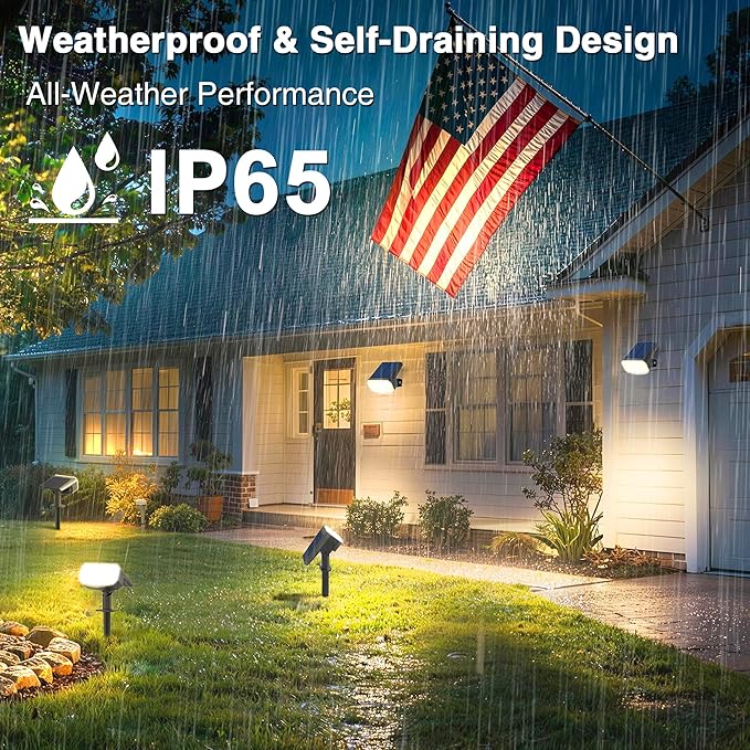 Solar Lights Outdoor Waterproof IP65, Super Bright LED with Lens, 3000K 2 Lig...