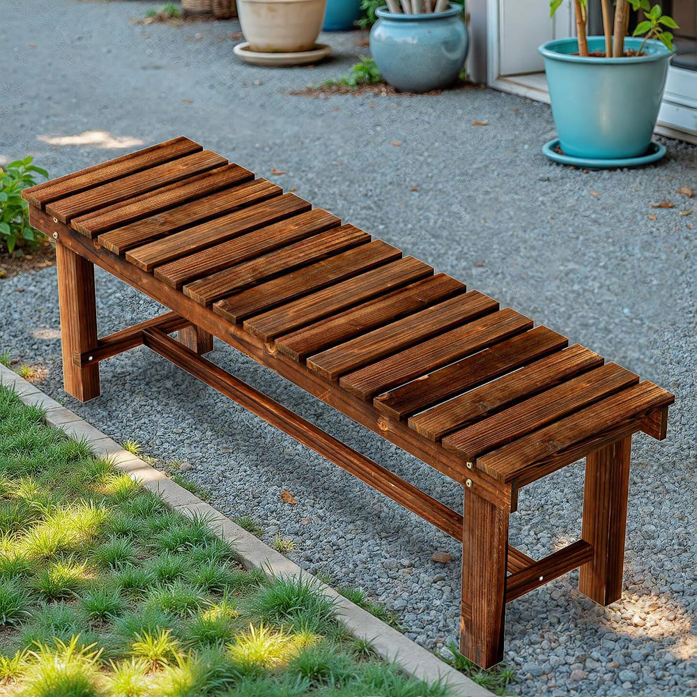 47.2" Outdoor Garden Bench,Weatherproof 3-Person Wood Backless Bench, Brown