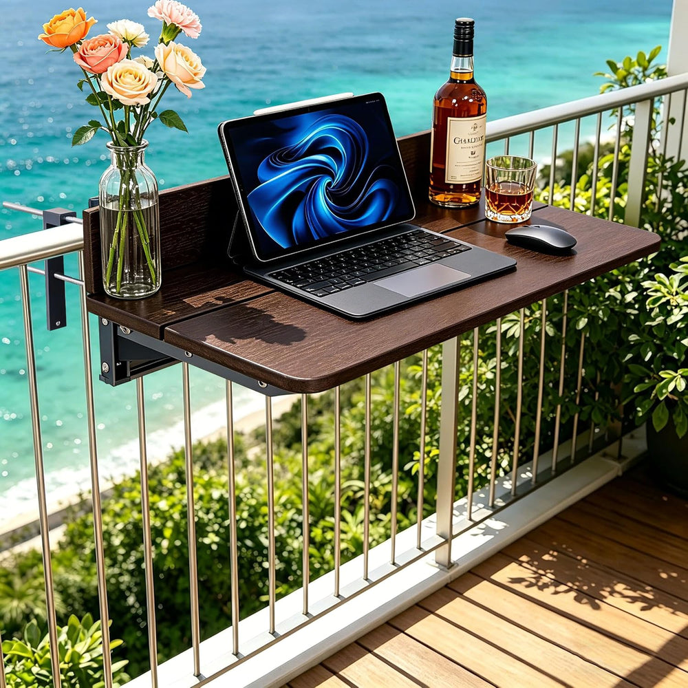 Balcony Bar Table for Railings, Outdoor HDPE Hanging Folding Adjustable Heigh...