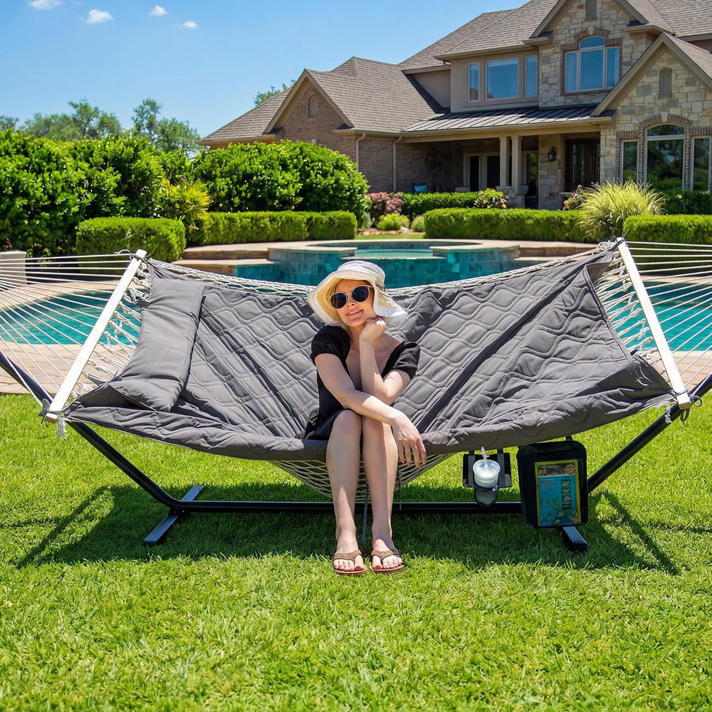 SUNCREAT Hammocks for Outside with Stand, Carrying Bag, Dark Gray Drops